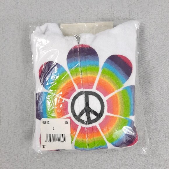 Flowers by Zoe Girls Hoodie 4 White Terry Zip Sweatshirt Rainbow Peace Y2K Retro - Picture 4 of 14